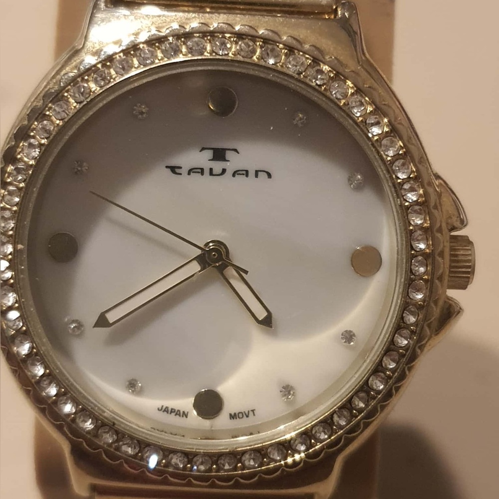 🦋10/$20🦋 Tavan Maiden Goldtone/MOP Leather Women's Watch w/Swarovski Crystals